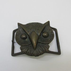 Vintage Antiqued Cast Brass Owl Head Belt Buckle